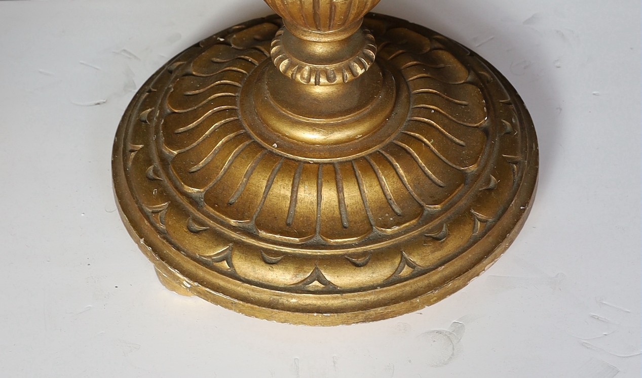 A 20th century English giltwood torchere lamp standard, height 158cm. diameter of base 33cm.